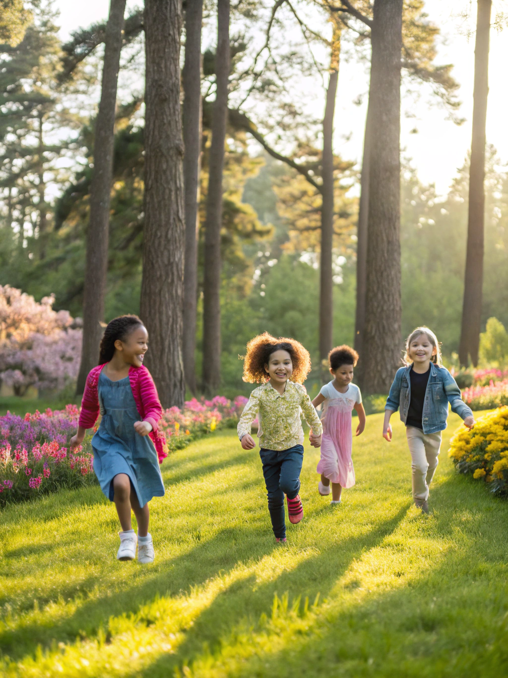 Kids running and laughing together